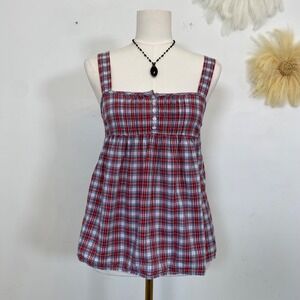 Vintage Abercrombie Fitch Y2K Plaid Preppy Babydoll Tank Top Size S Cottagecore